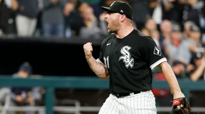 Sep 13, 2022; Chicago, Illinois, USA; Chicago White Sox relief pitcher Liam Hendriks (31) celebrates their win against the Colorado Rockies at Guaranteed Rate Field.